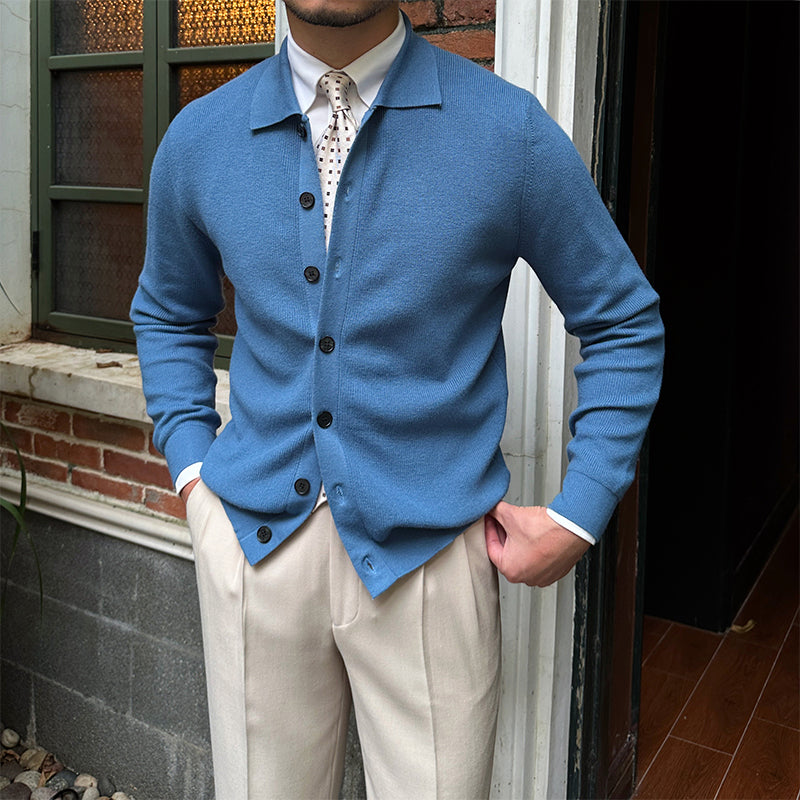 Slim Men's Wool Knit Cardigan Vintage - WOMONA.COM