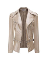 Women's Slim-Fit Motorcycle With Zipper Two-Wear Leather Jacket - WOMONA.COM