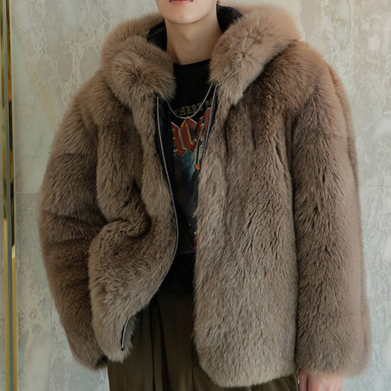 Hooded Faux Fur Winter Jacket, Brown