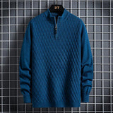 Fall Winter Men Half Zip Sweater Diamond Lattice Sweater - WOMONA.COM