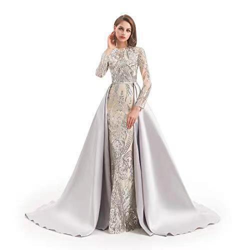 Women's Long-sleeved Trailing Evening Dress - WOMONA.COM
