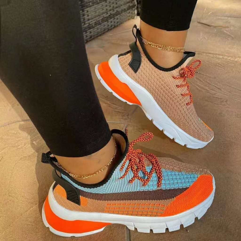 Zapatillas de deporte de punto con suela plana y puntera abierta para mujer