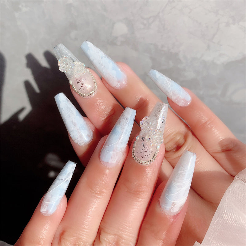 Premium Feel Wearable Nails Soft Macchiato Blue Ice - WOMONA.COM