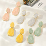 Geometric Oval Candy Color Dripping Earrings - WOMONA.COM