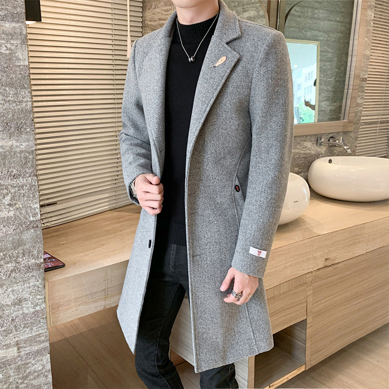 New Solid Color Fashion Brand Slim Woolen Coat - WOMONA.COM