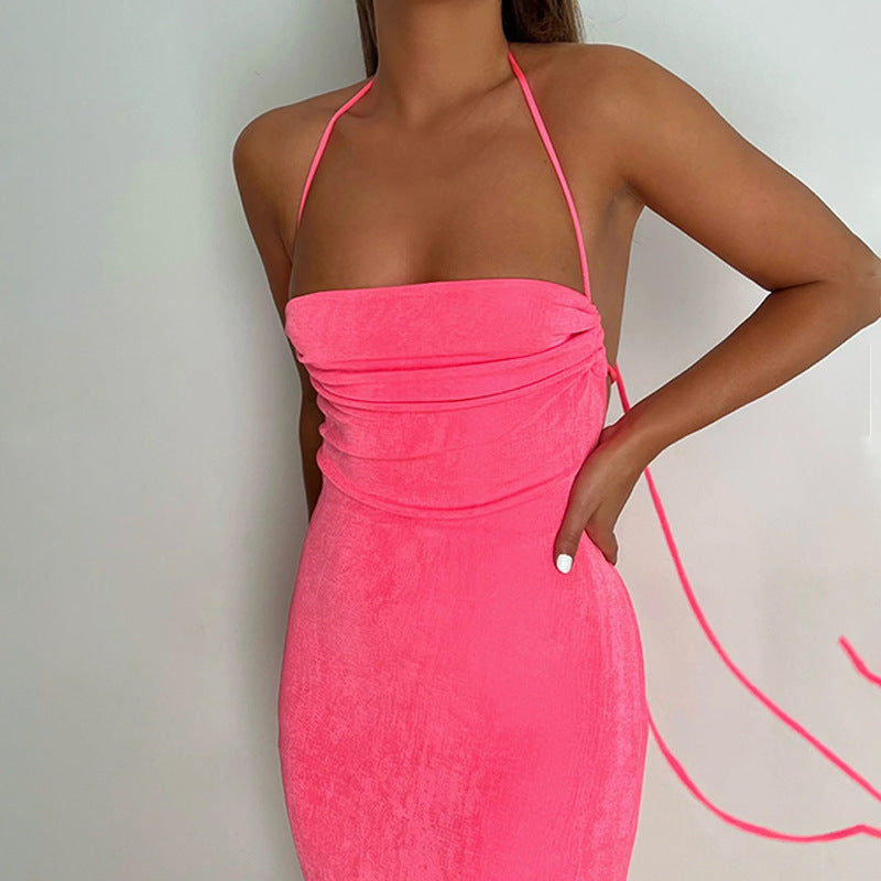 Women's Backless Sexy Strap Slim Dress - WOMONA.COM