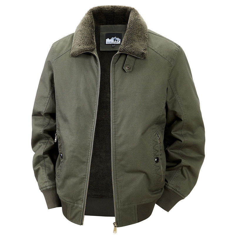 Men's slim fleece-lined lapel workwear jacket in army, black-blue, camel and khaki – photo 5 of 9
