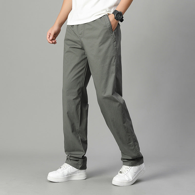 Military green cotton casual long pants with side pockets and button waist.