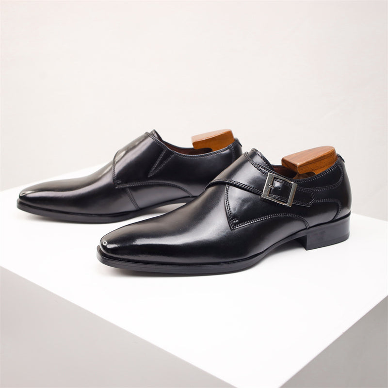 Zapatos de hombre con punta cuadrada, zapatos formales de negocios, zapatos de cuero, estilo británico para hombre