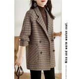 Suit Collar Houndstooth Woolen Coat Woman