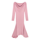 Pink Long-sleeved Dresses Women Temperament Waist - WOMONA.COM