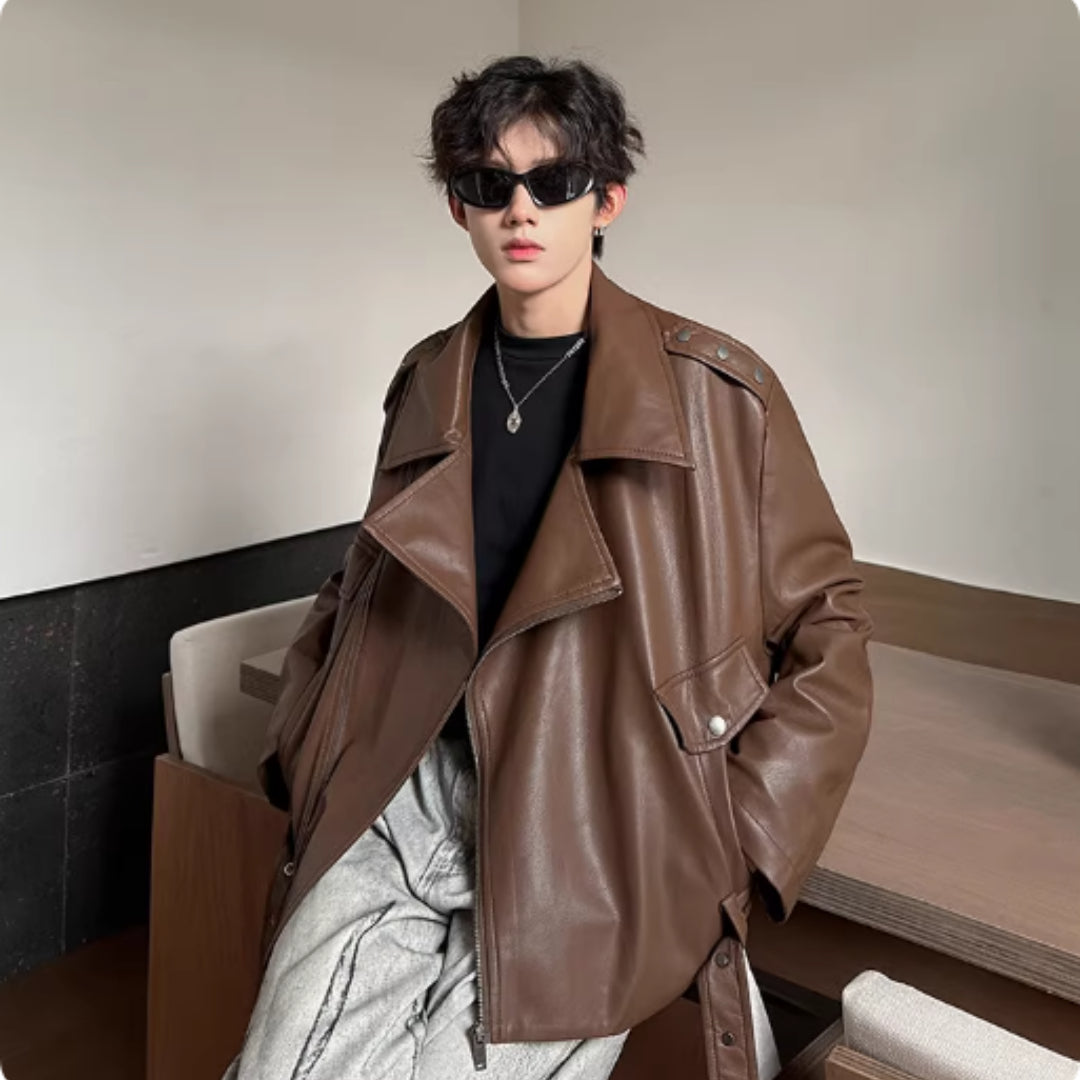 Men's loose autumn PU leather jacket
