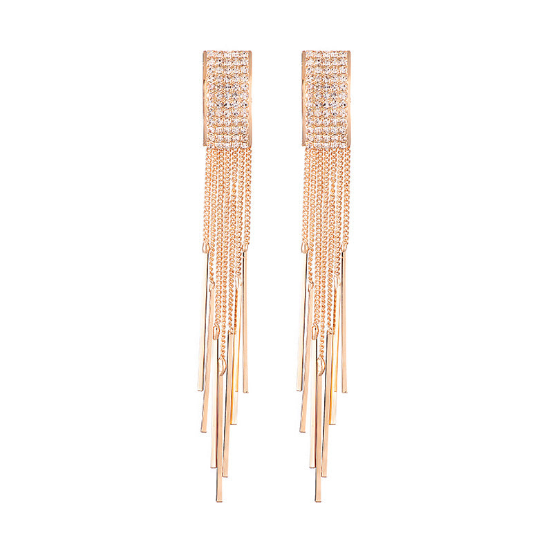 Long crystal tassel earrings - WOMONA.COM