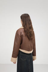 Stand Collar Fur Integrated Lamb Fur Short Coat - WOMONA.COM