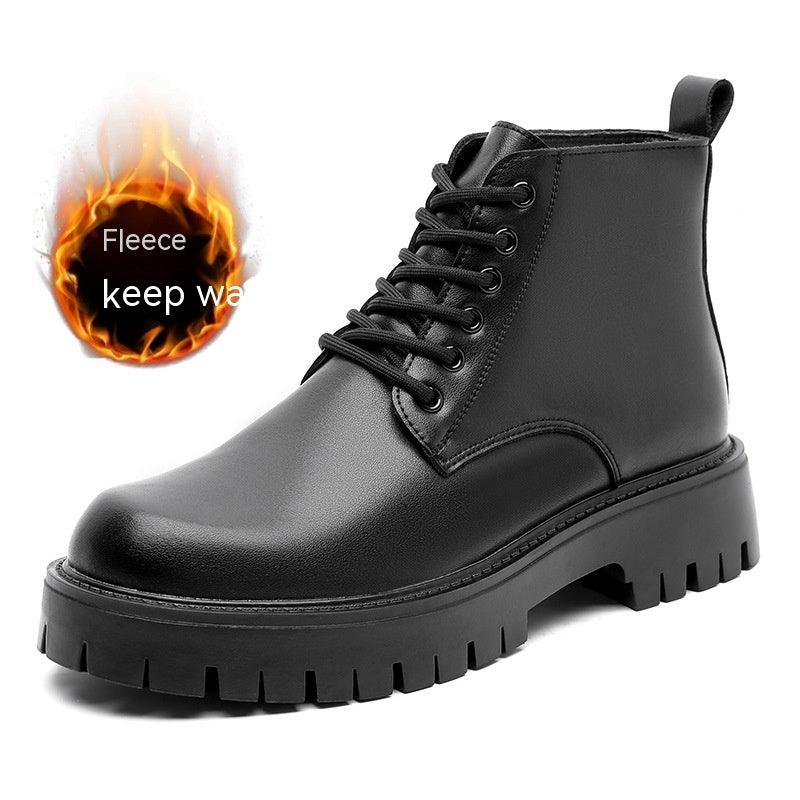 Thick Bottom 6 Holes British Style Warm High-top Leather Boots - WOMONA.COM