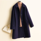 Mid-length women's woolen coat trench coat - WOMONA.COM