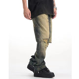 Old Ripped Cement Yellow Jeans For Men - WOMONA.COM