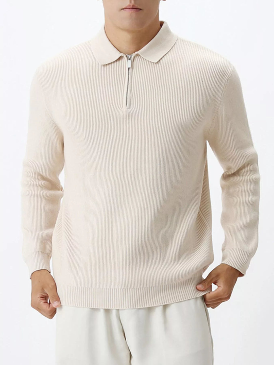 Men's Plus Size Ribbed Knit Quarter-Zip Sweater