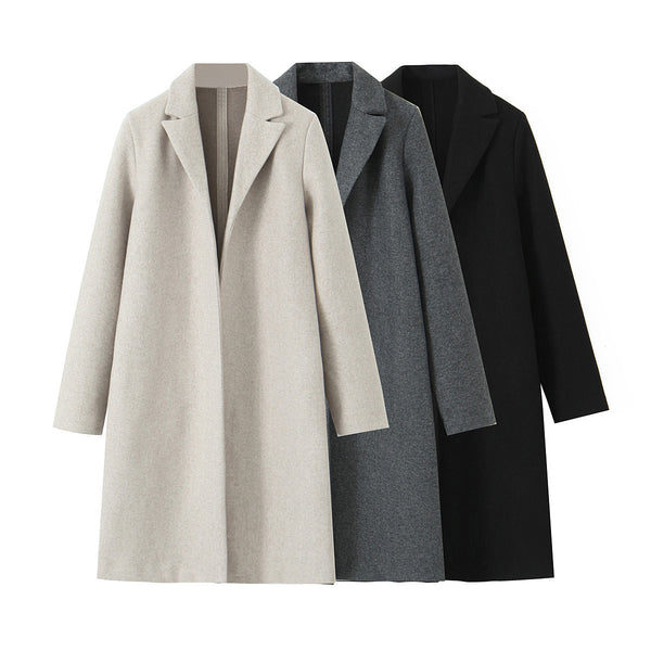 Women's Fashion Buckle-free Mid-length Loose Overcoat Coat - WOMONA.COM