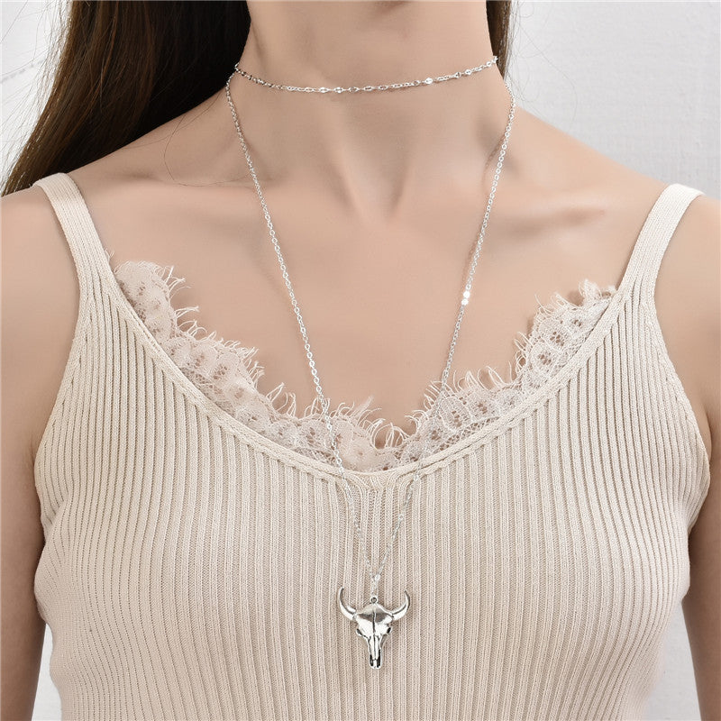 Fashion Alloy Bull Head Pendant Necklace Necklace - WOMONA.COM