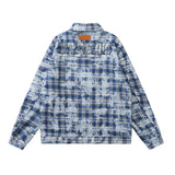 Tie-dyed Distressed Plaid Shirt Jacket Men - WOMONA.COM