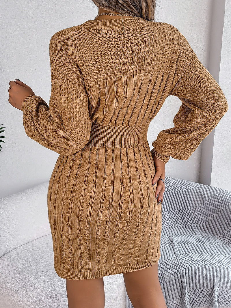 Lantern Sleeve Package Hip Sweater Dress - WOMONA.COM