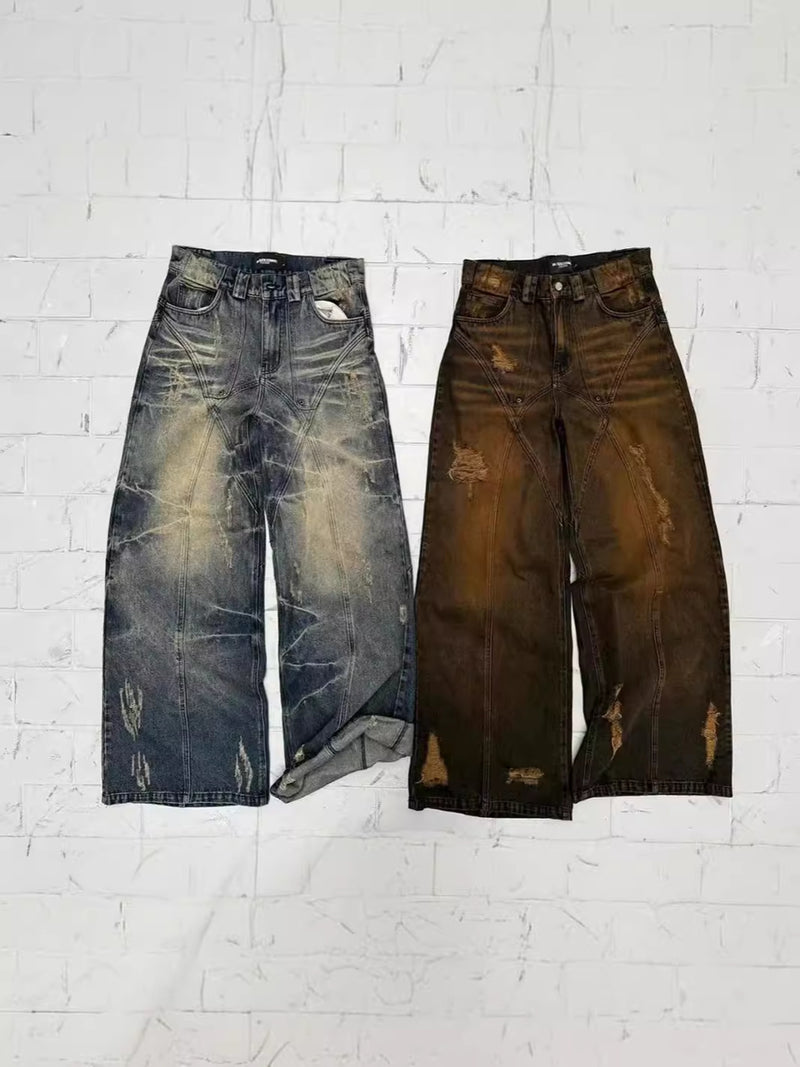 American High Street Straight Yellow Mud Dyed Jeans - WOMONA.COM