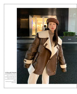 Large Lapel Fur Integrated Stitching Down Jacket - WOMONA.COM