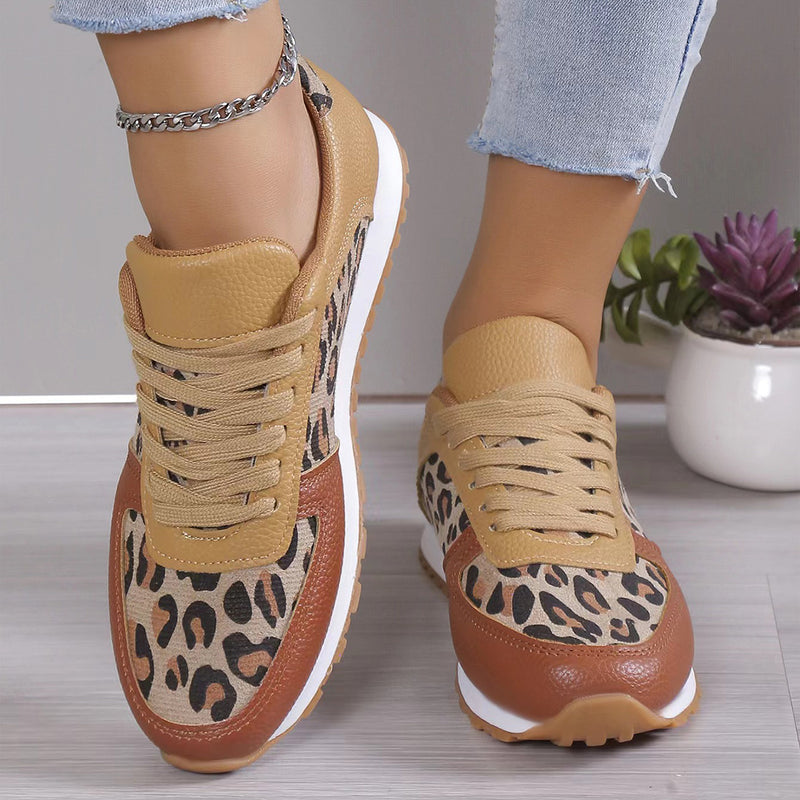 Zapatos deportivos con cordones y estampado de leopardo de moda para mujer