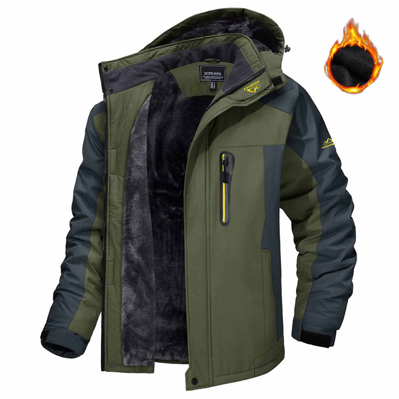 Men's black camouflage hooded fleece-lined parka