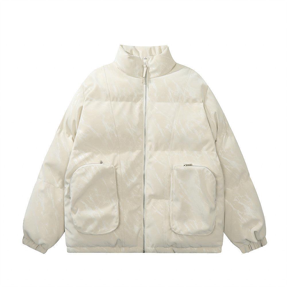 Splash-ink Cotton-padded Men's Leather Coat - WOMONA.COM