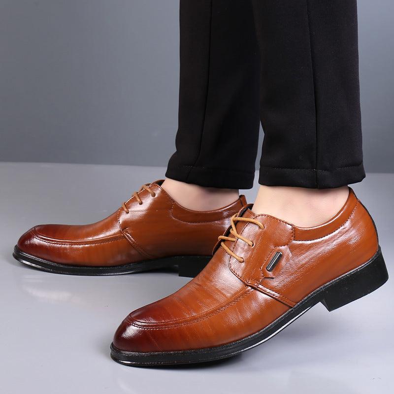 Men's brown leather lace-up oxford shoes with cushioned sole and side eyelets