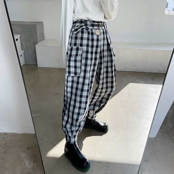 Large Pockets Plaid Casual Pants Men - WOMONA.COM