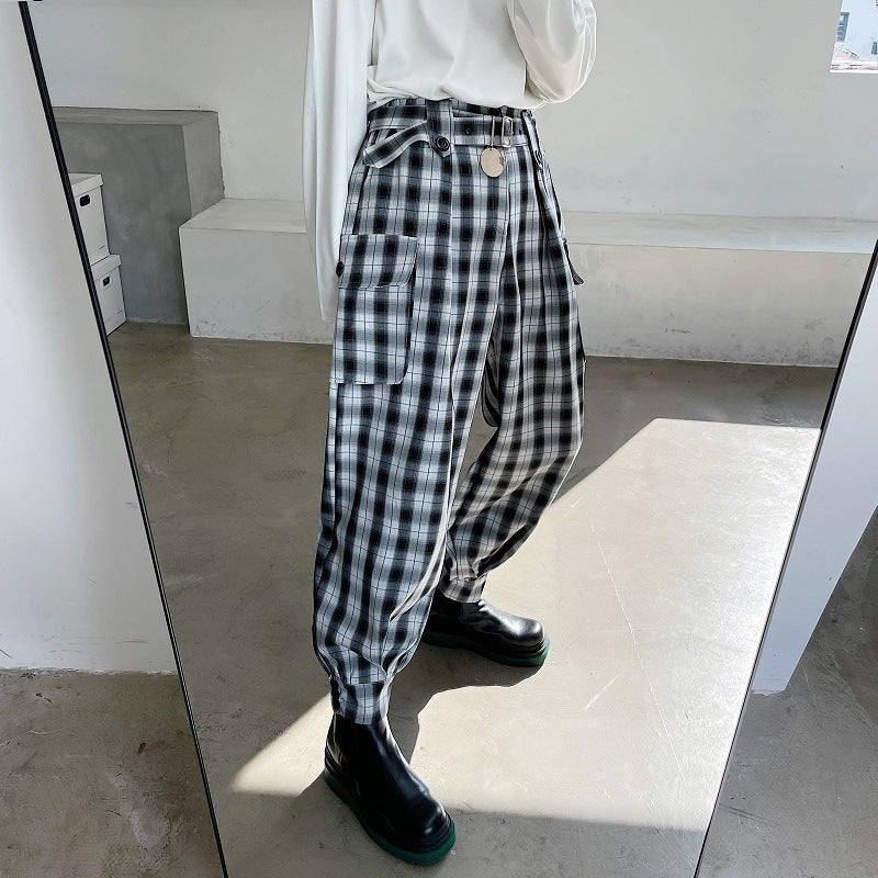 Large Pockets Plaid Casual Pants Men - WOMONA.COM