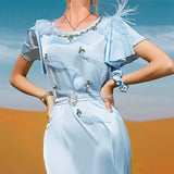 Fashion Satin Ruffled Feather Dress - WOMONA.COM