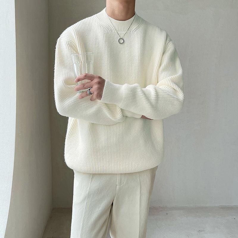 Drop Shoulder Loose Thick Needle Sunken Stripe Thick Sweater - WOMONA.COM