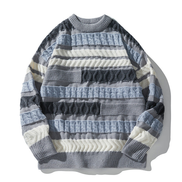 Color Contrast Patchwork Brocade Sweater - WOMONA.COM