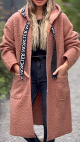 Ladies Hooded Letters Lamb Wool Coat