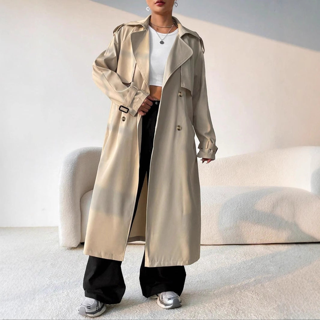Women's khaki long trench coat with pockets