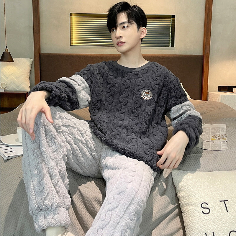 Men's Gray Jacquard Flannel Thermal Pajama Set