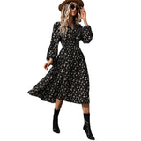 Sweet Elegant Small V-neck Long Sleeve Polka-dot Long Dress - WOMONA.COM