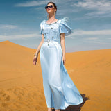 Fashion Satin Ruffled Feather Dress - WOMONA.COM