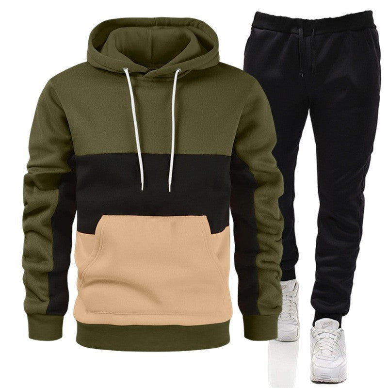 Men's 3 Color Block Hoodie Sportswear Suit - WOMONA.COM