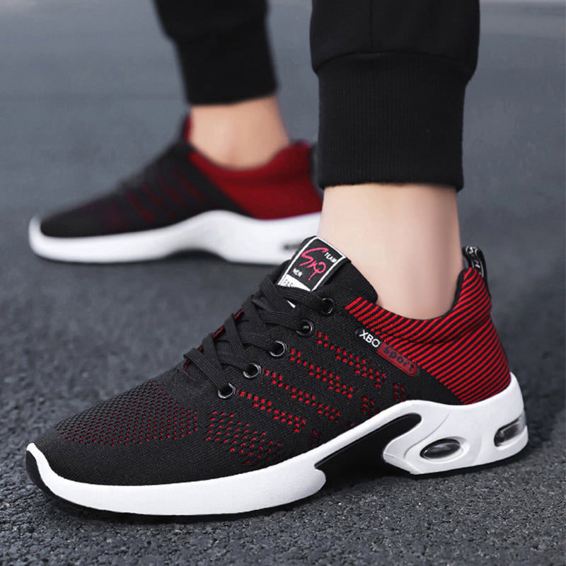 Men's Mesh with Striped Outdoor Breathable Lace-Up Sneakers Csual Lightweight Running Sports Shoes