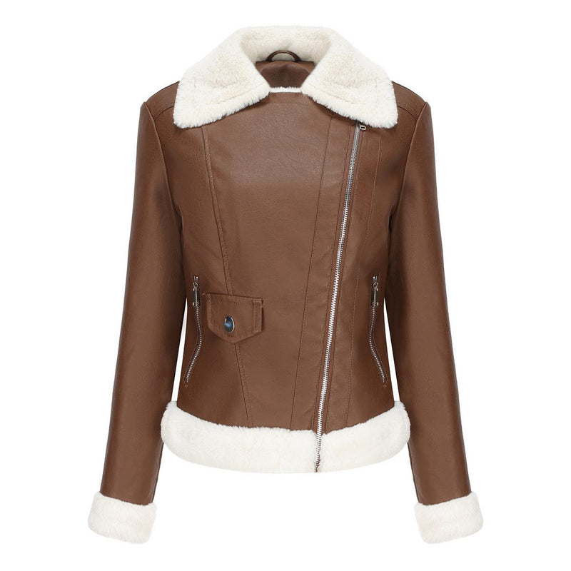 Fleece Leather Jacket Female