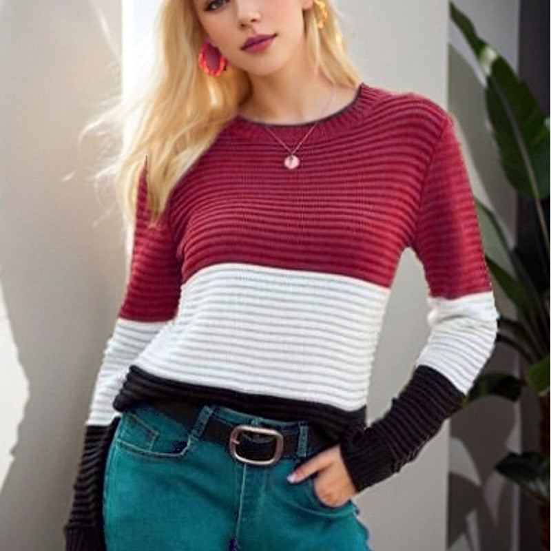 Damen Stricktop Elegance Retro Slim-Fit Figurschmeichelnder Pullover