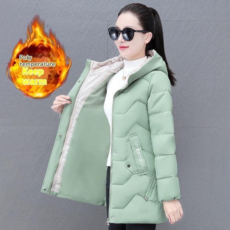 Mid-length Hooded Thickened Thermal Down Cotton-padded Coat - WOMONA.COM
