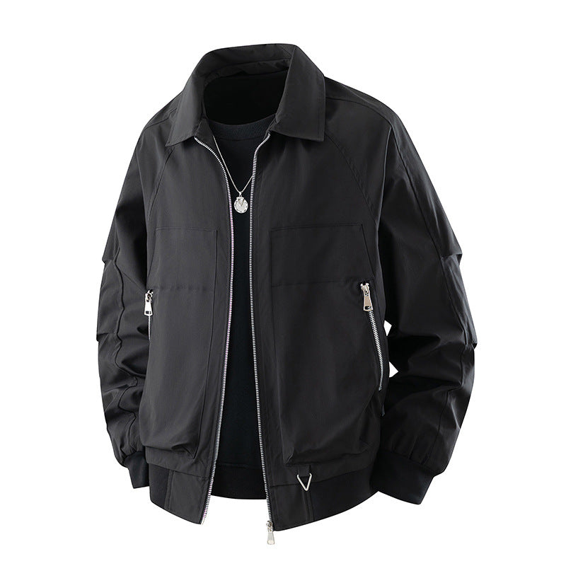Men's Relaxed Collared Pilot Jacket, Black - product view 4