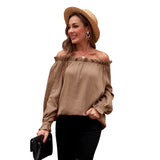 New Style Ruffled Neckline Lantern Sleeve Blouse Women - WOMONA.COM