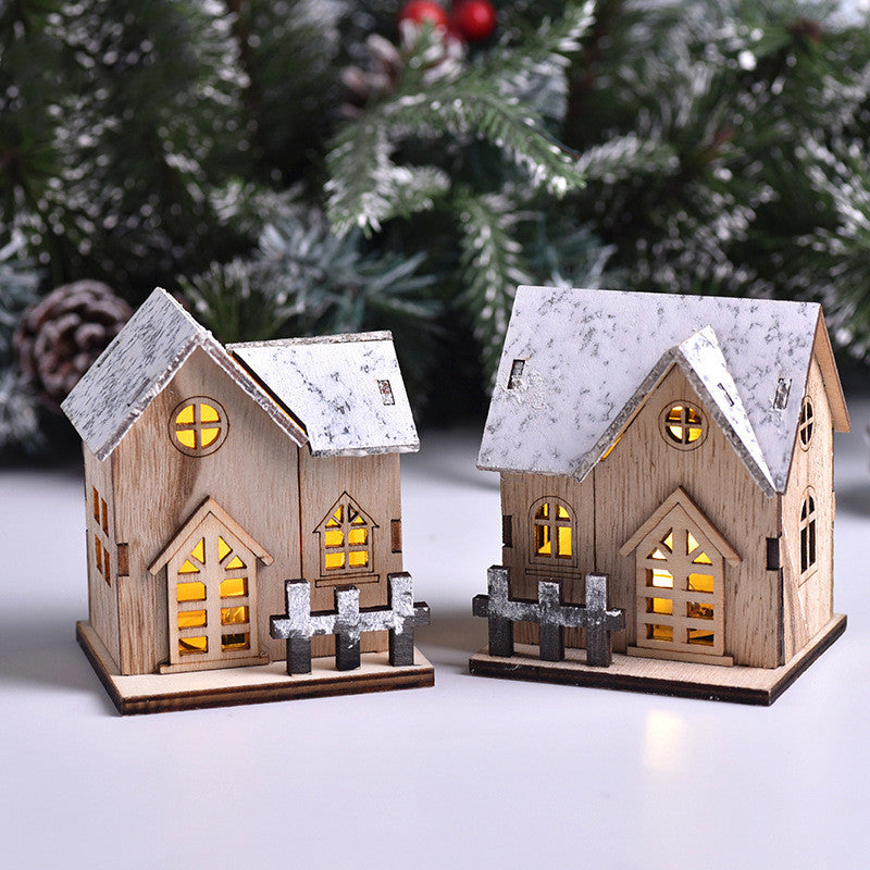 LED Luminous Wooden Christmas Small House - WOMONA.COM